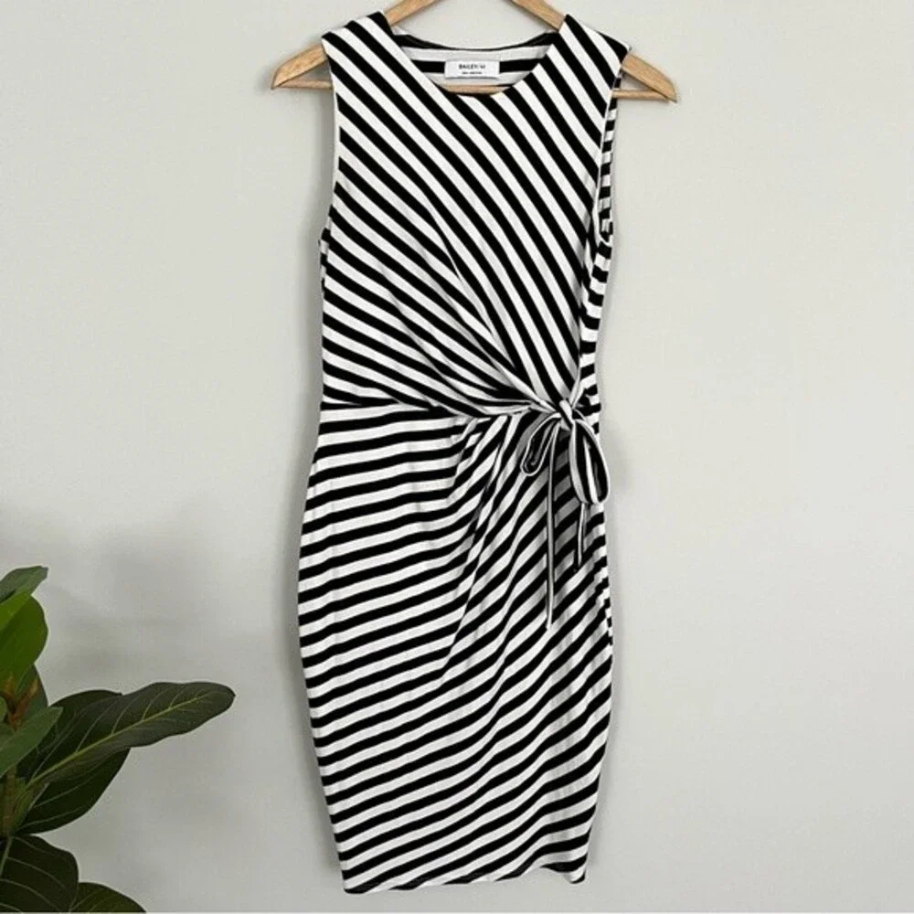 Anthropologie Bailey 44 Elena Black and White Striped Faux Wrap Dress, Size S